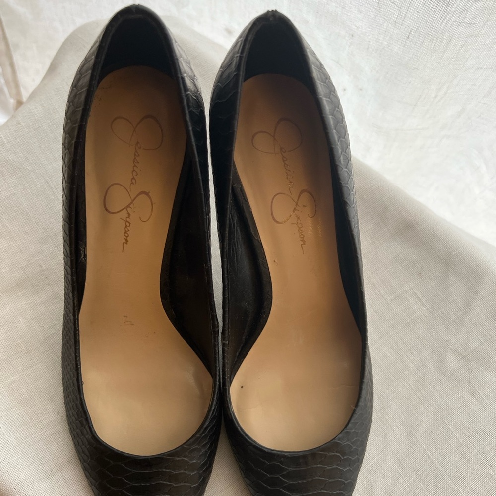 Black snake skin heels